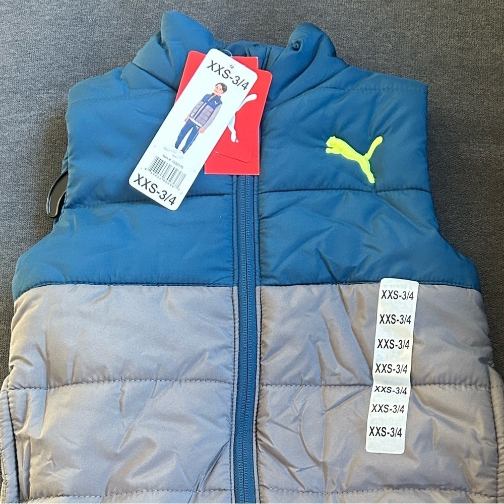 Puma Kids' Teal and Gray Puffer Vest - Picture 5 of 8